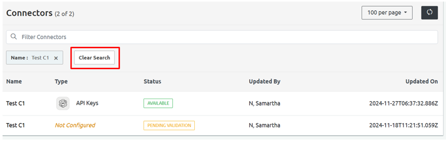 Connector Clear Search
